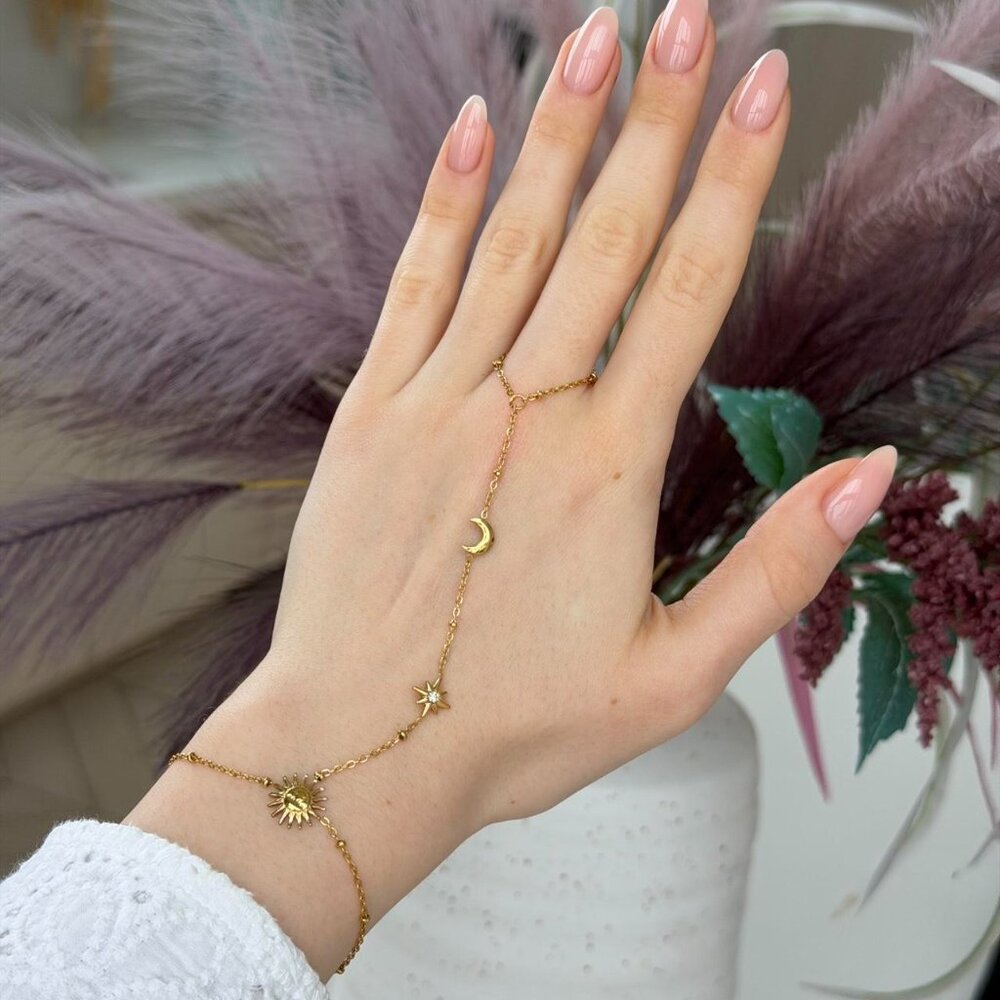 Sku0542 Retro Gold Moon Shape Women Casual‎ Ring Bracelet Stainless steel
